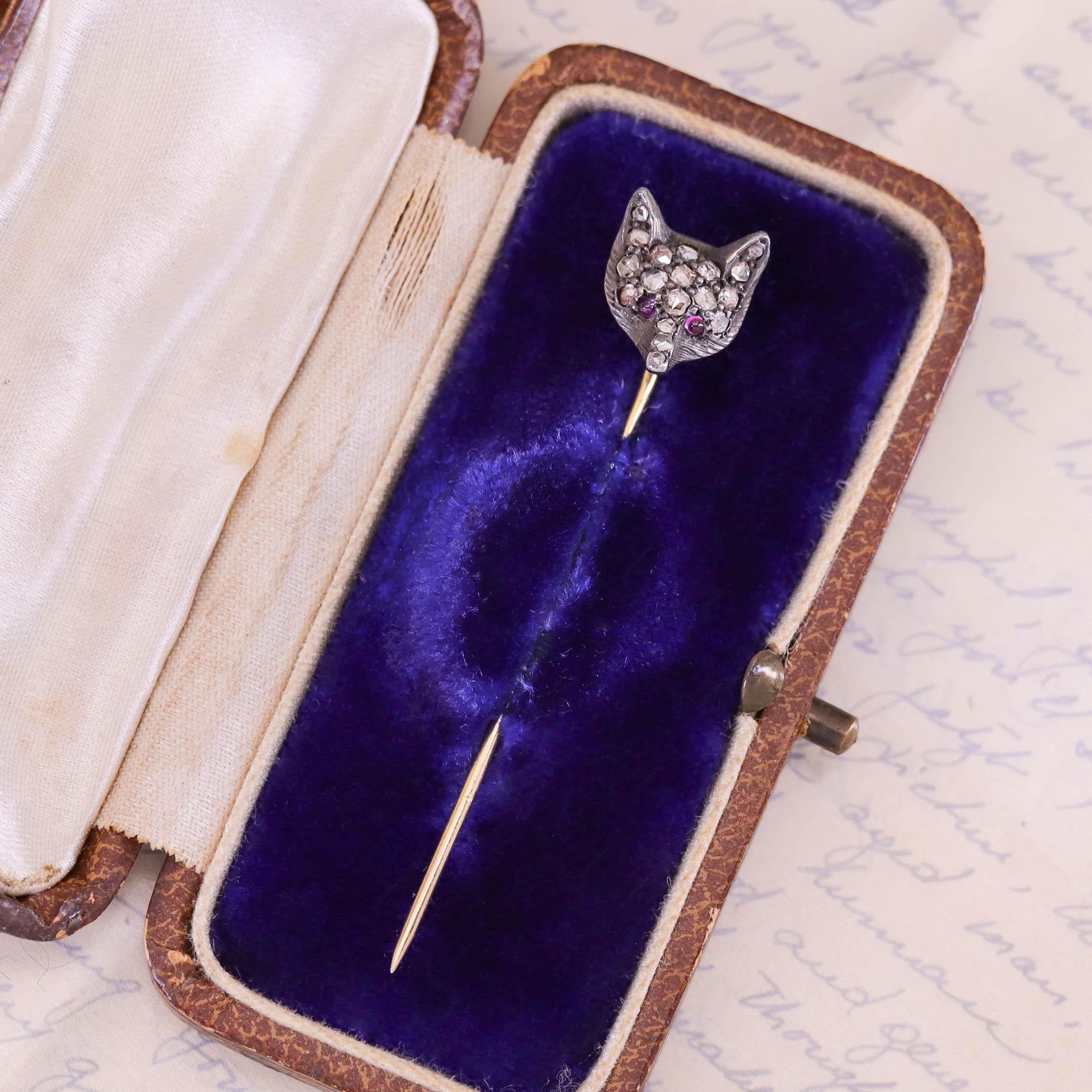 Antike Diamant-Fuchs-Anstecknadel aus Silber und 14k Gold im Zustand „Gut“ im Angebot in Lewisburg, PA