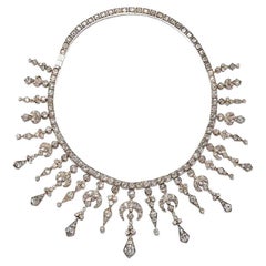 Antique Diamond Fringe Necklace, Silver-Upon-Gold, Circa 1880