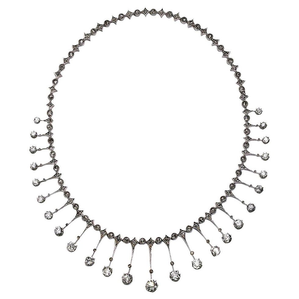 Vittoriano Antica collana di diademi con frange di diamanti, argento e oro, circa 1910 in vendita
