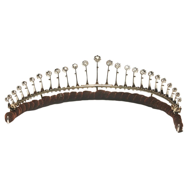 Antique Diamond Fringe Tiara Necklace, Silver Upon Gold, circa 1910 For