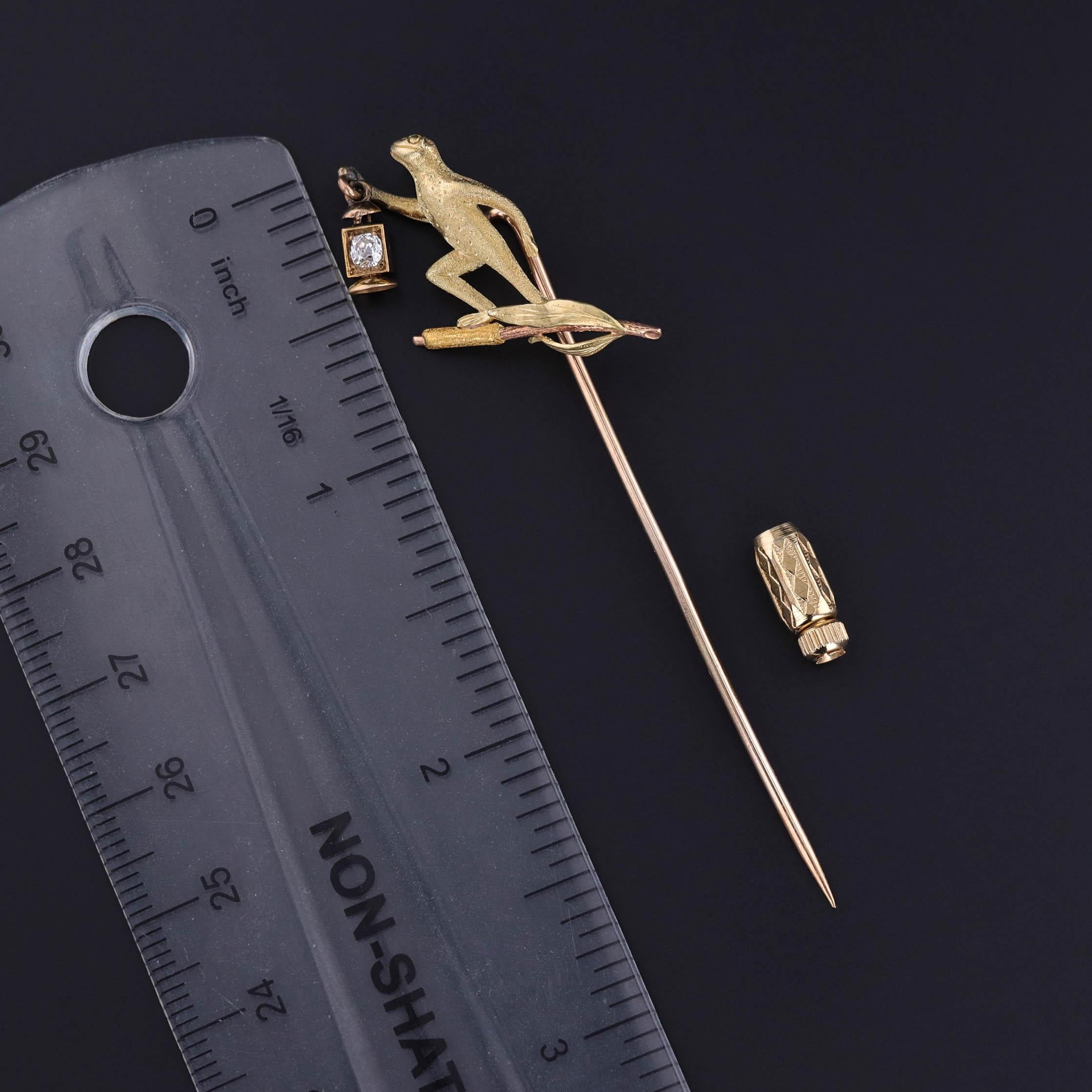 Antike Diamant-Frosch-Anstecknadel aus 14k Gold (Rundschliff) im Angebot