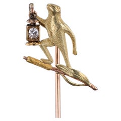 Antique Diamond Frog Stickpin of 14k Gold