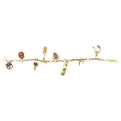 Vintage Diamond Gemstone Enamel 14K Gold Charm Bracelet