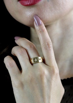 Antique Diamond Gentleman Signet Ring, 18 Carat Gold British Hallmarked 1864