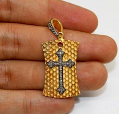 Antique Diamond God Tag Pendant Findings 925 Sterling Silver Hammered Pendant.