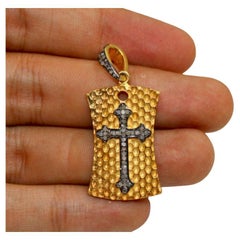 Antique Diamond God Tag Pendant Findings 925 Sterling Silver Hammered Pendant.