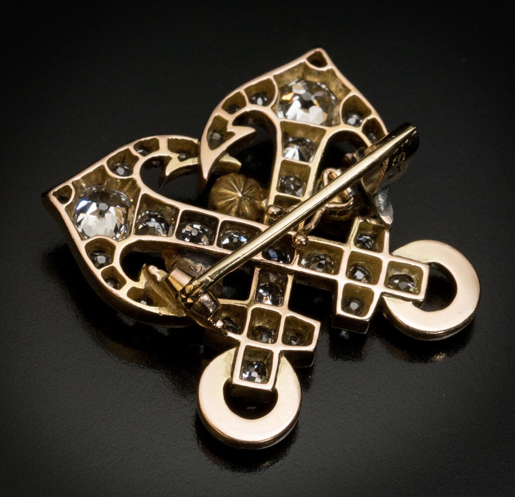 Victorien Broche antique en forme d'ancre en or et diamants  en vente