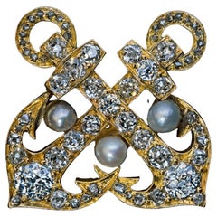 Antique Diamond Gold Anchor Brooch Pin 