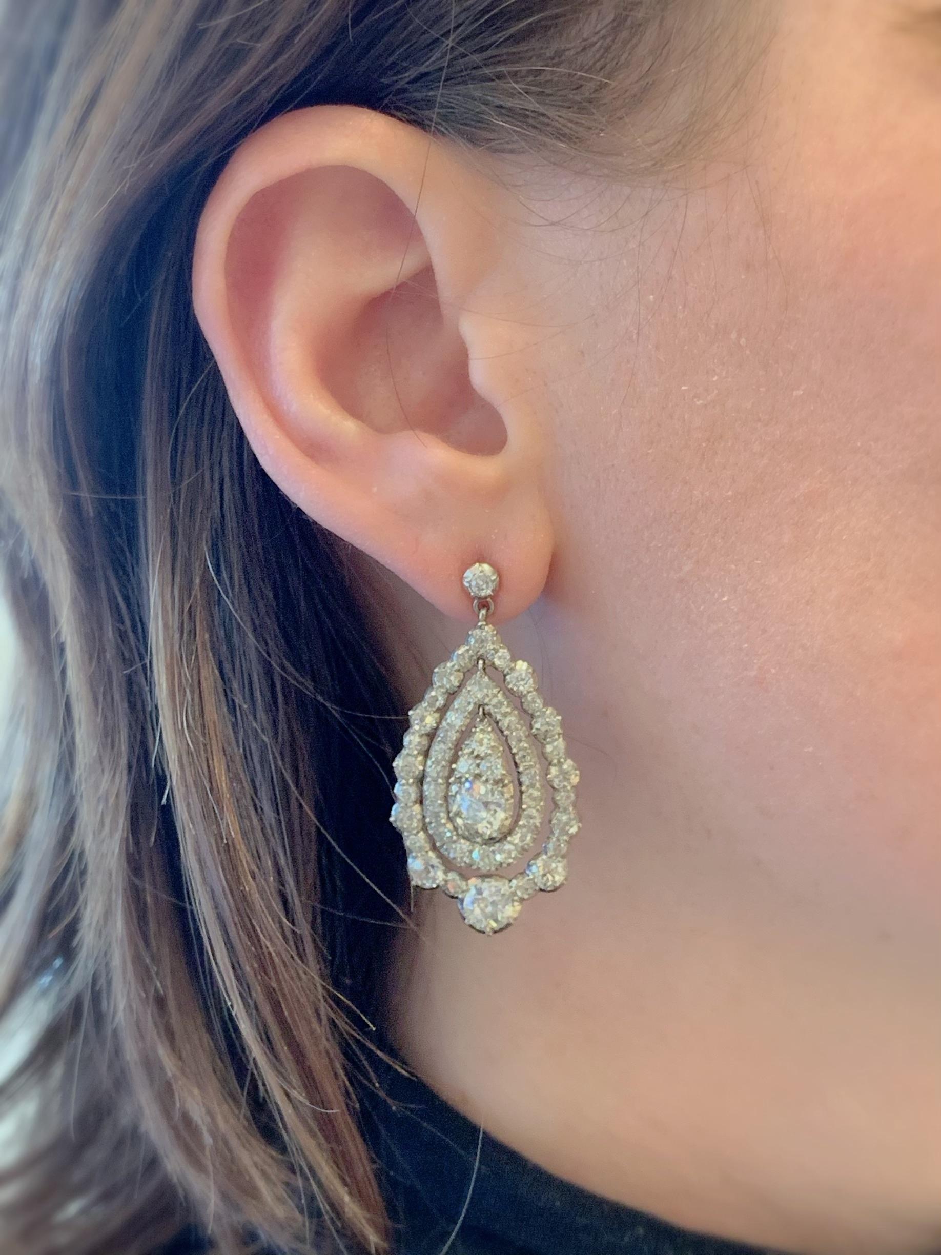Women's Antique Diamond Gold and Platinum Earrings