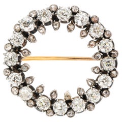 Antique Diamond Gold Circle Brooch, 19th Century