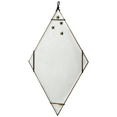 Antique Diamond Gold Gilt Iron Wall Mirror Italy 1920s Stars