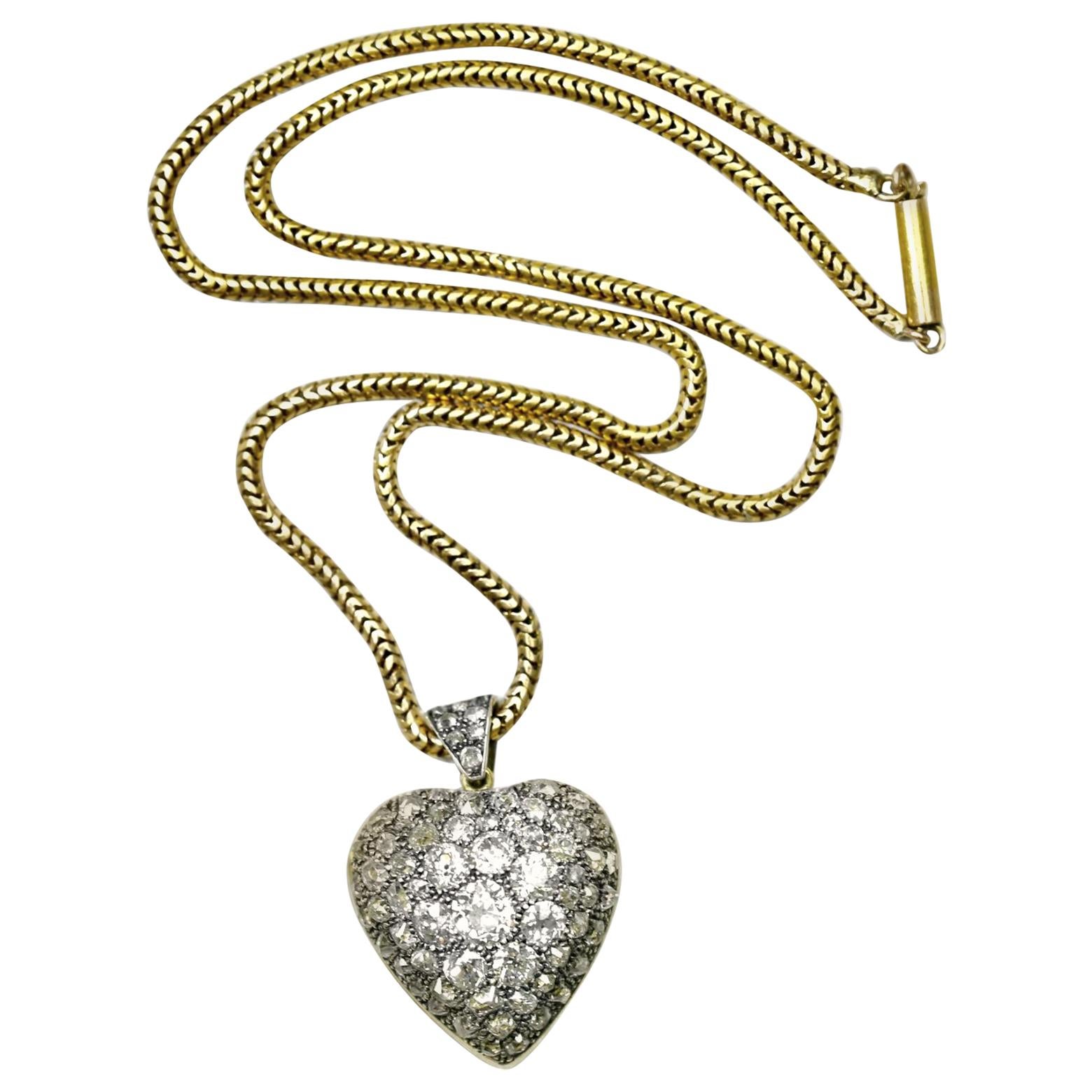 Antique Diamond Gold Heart Pendant Locket Necklace