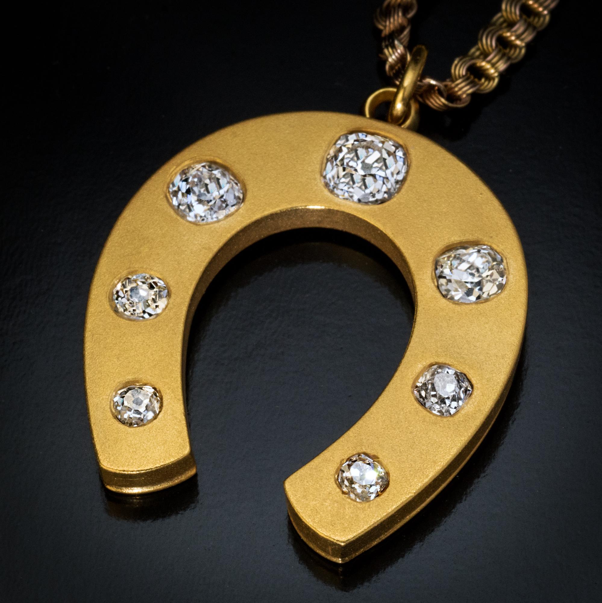 Antique Diamond Gold Horseshoe Convertible Pendant Brooch at 1stDibs