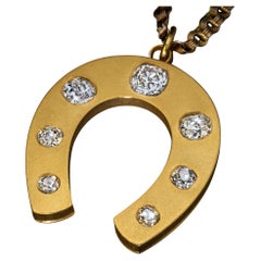 Antique Diamond Gold Horseshoe Convertible Pendant Brooch