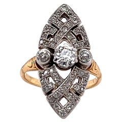 Antique Diamond Gold Navette Ring