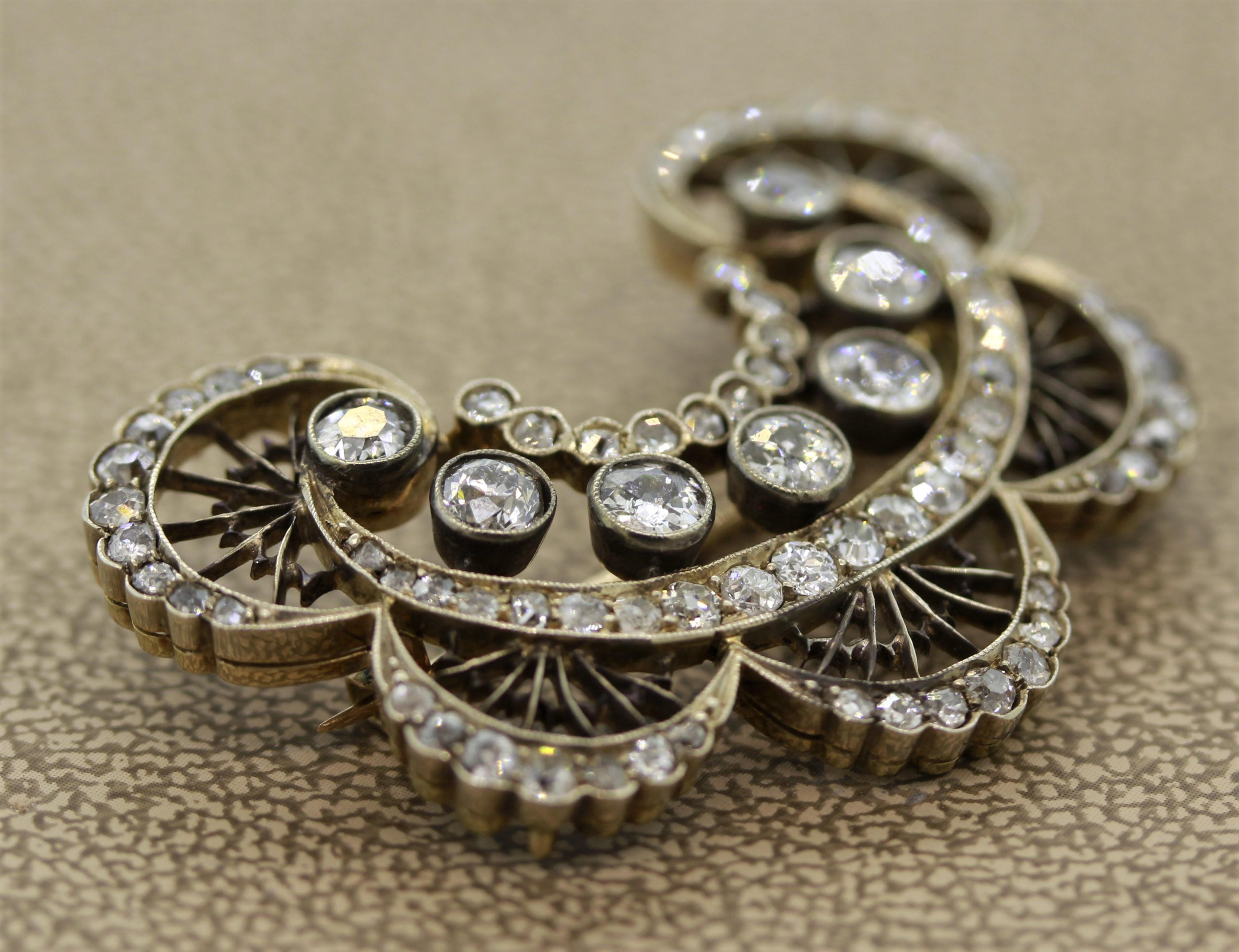 Late Victorian Antique Diamond Gold Silver-Topped Brooch