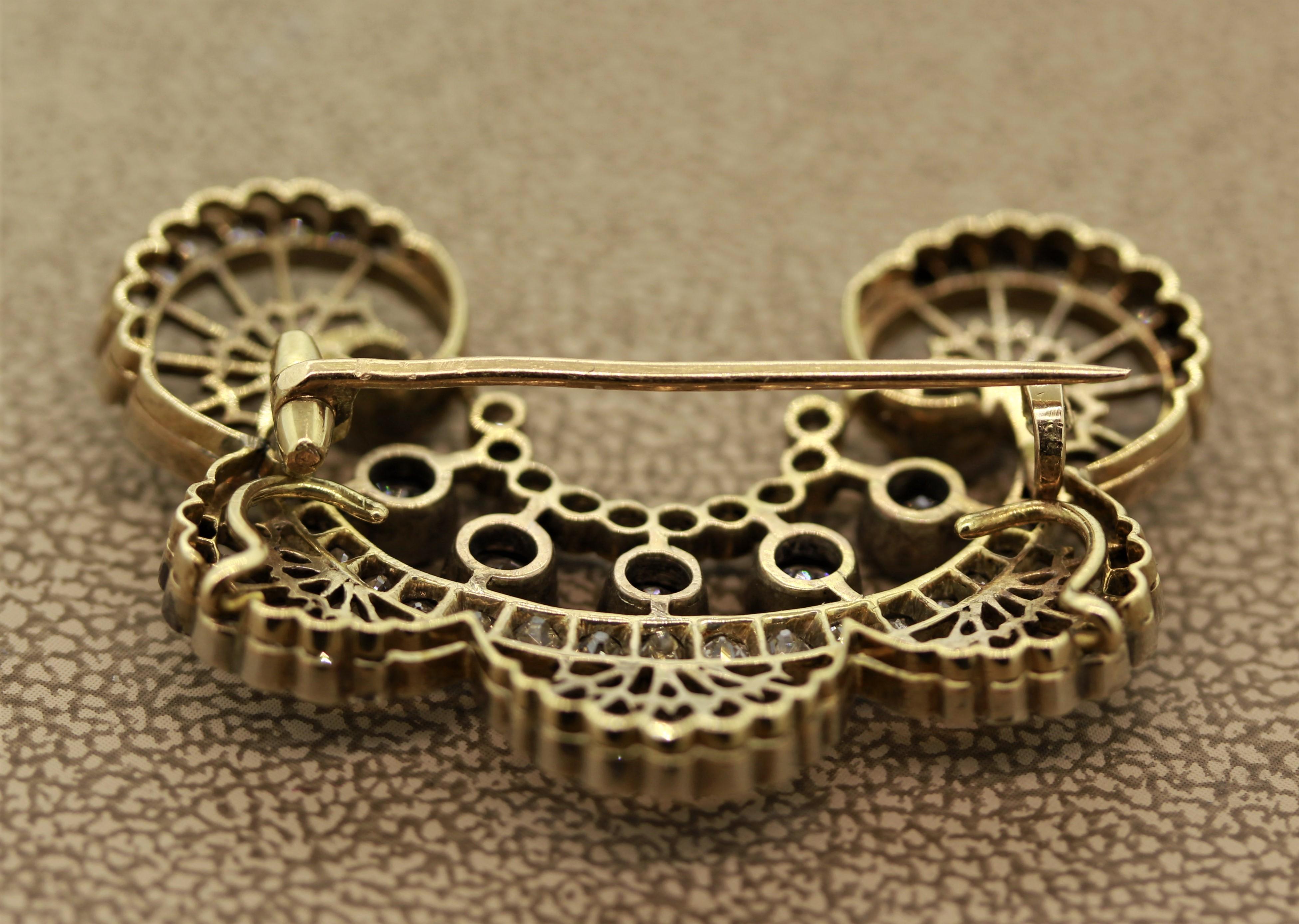 Antique Diamond Gold Silver-Topped Brooch In Excellent Condition In Beverly Hills, CA