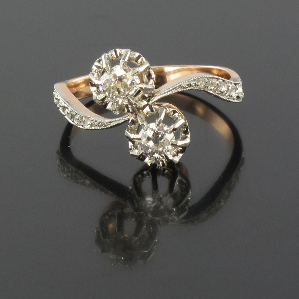 Antique Diamond Gold Toi et Moi Ring 6