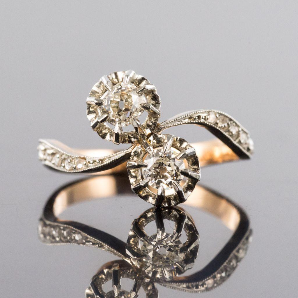 Romantic Antique Diamond Gold Toi et Moi Ring