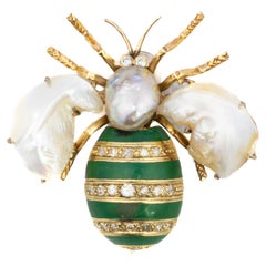 Antique Diamond, Green Enamel & Scarab Brooch