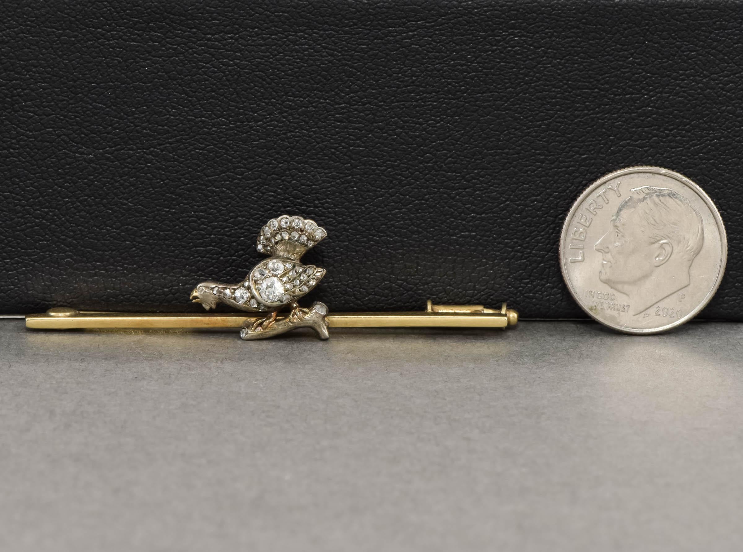 Broche en or et argent 14K avec diamant pour le tétras, l'oiseau et le tétras. en vente 3