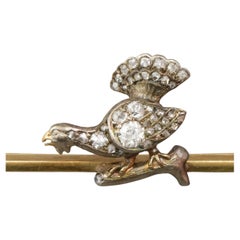 Antique Diamond Grouse Bird Capercaillie Brooch Pin in 14K Gold & Silver