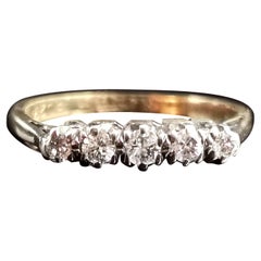 Antique Diamond Half Hoop Ring, Five Stone, 18 Karat Yellow Gold