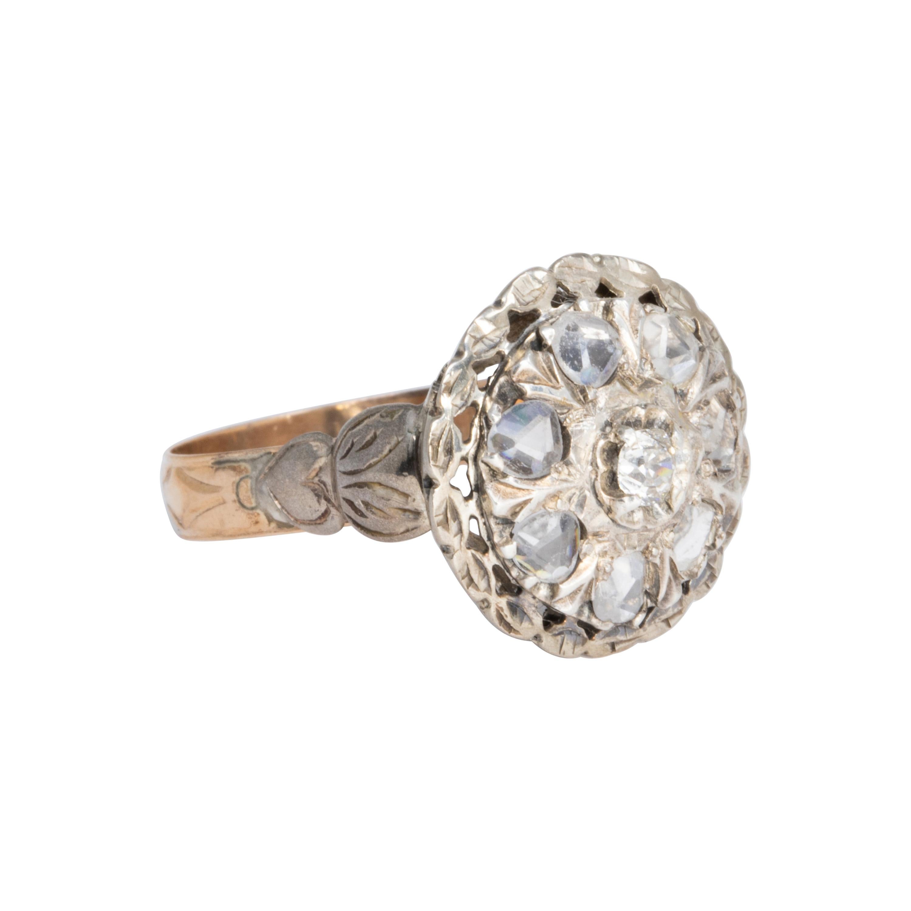 Antique Diamond Halo Ring 10k Gold, Early-Mid 1900s For Sale