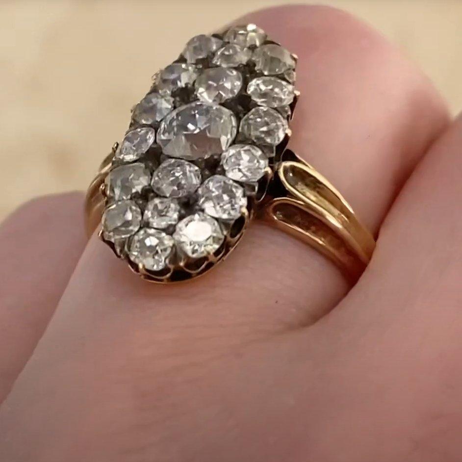 Women's Antique Diamond Halo Ring (Approx 0.40-Carats), Silver & 18k Yellow Gold For Sale