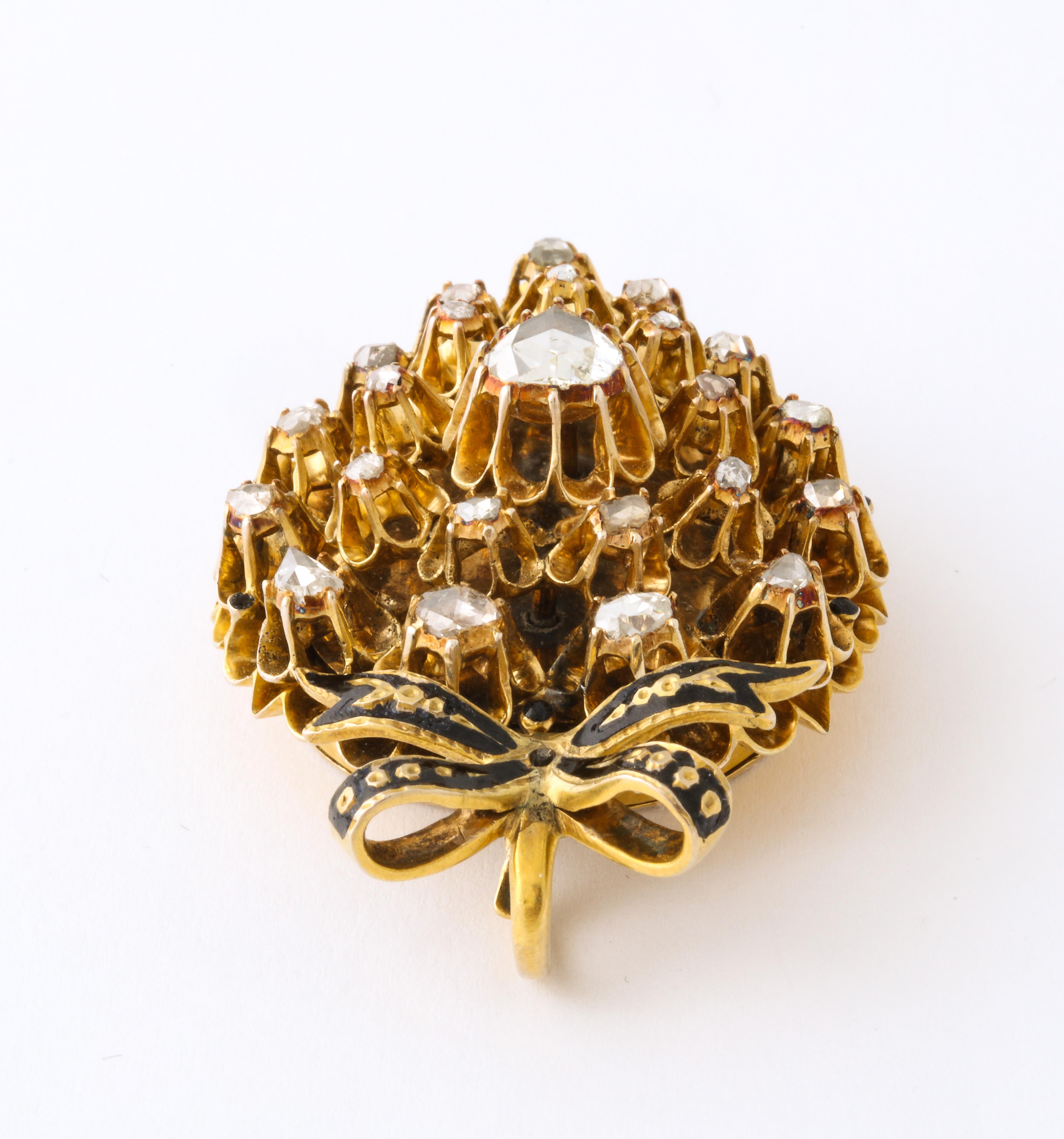 Antikes Rosen-Diamant-Herz-Medaillon mit Schleife-Motiv 1
