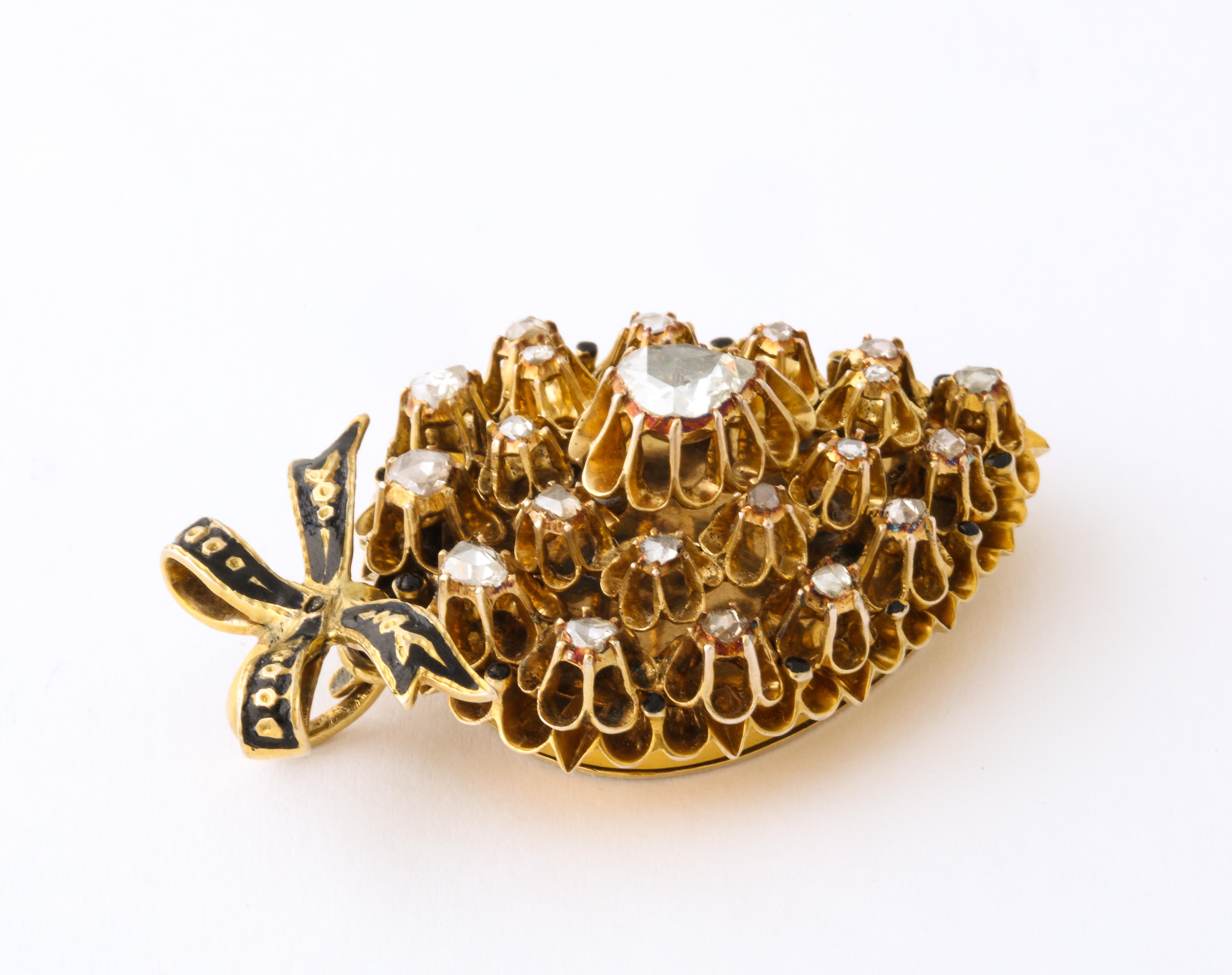 Antikes Rosen-Diamant-Herz-Medaillon mit Schleife-Motiv 2