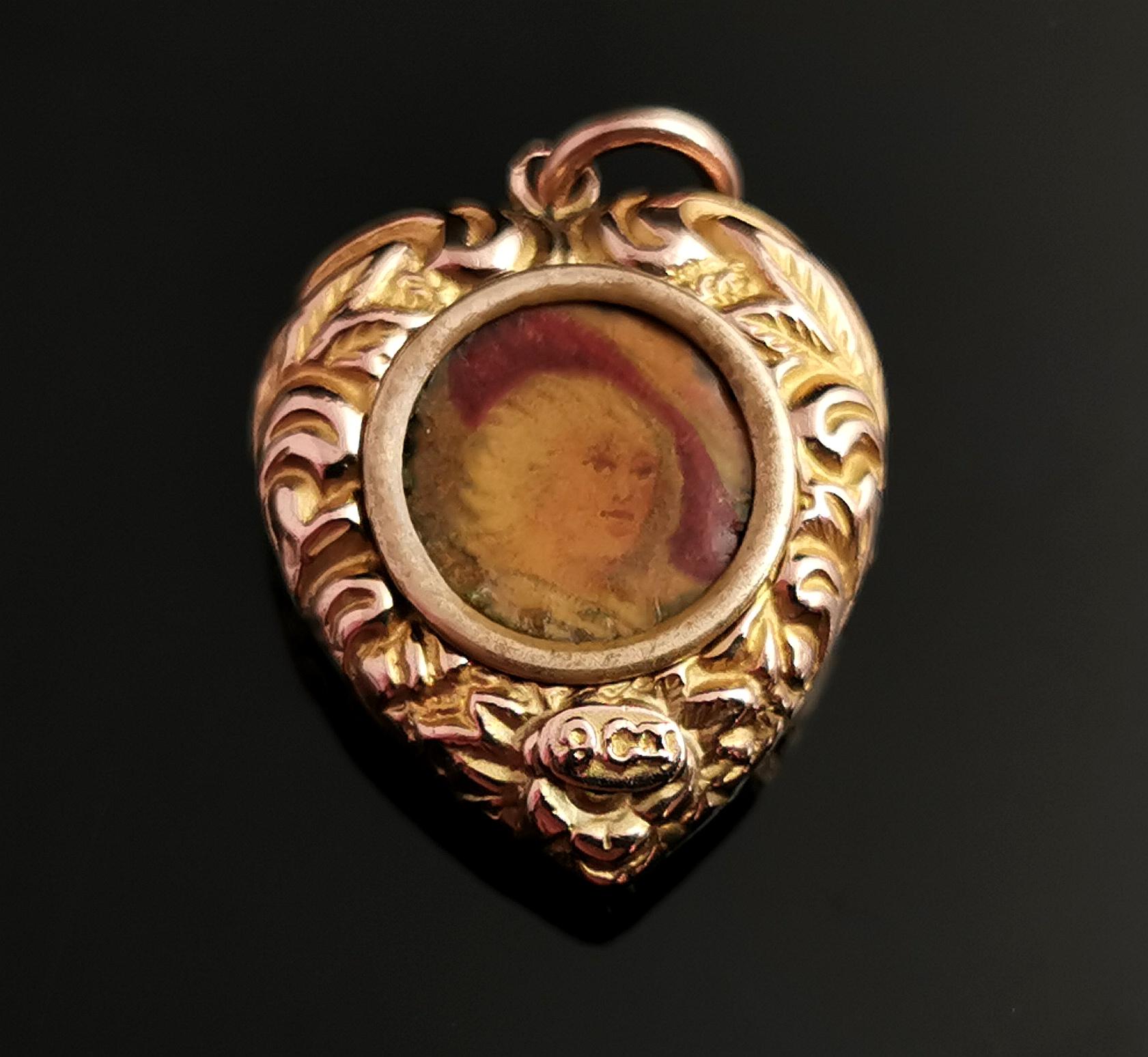 Antique Diamond Heart Pendant, 9k Yellow Gold, Locket Back  3