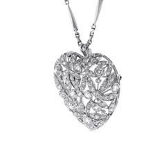Pendentif et broche anciens en forme de cœur en diamant