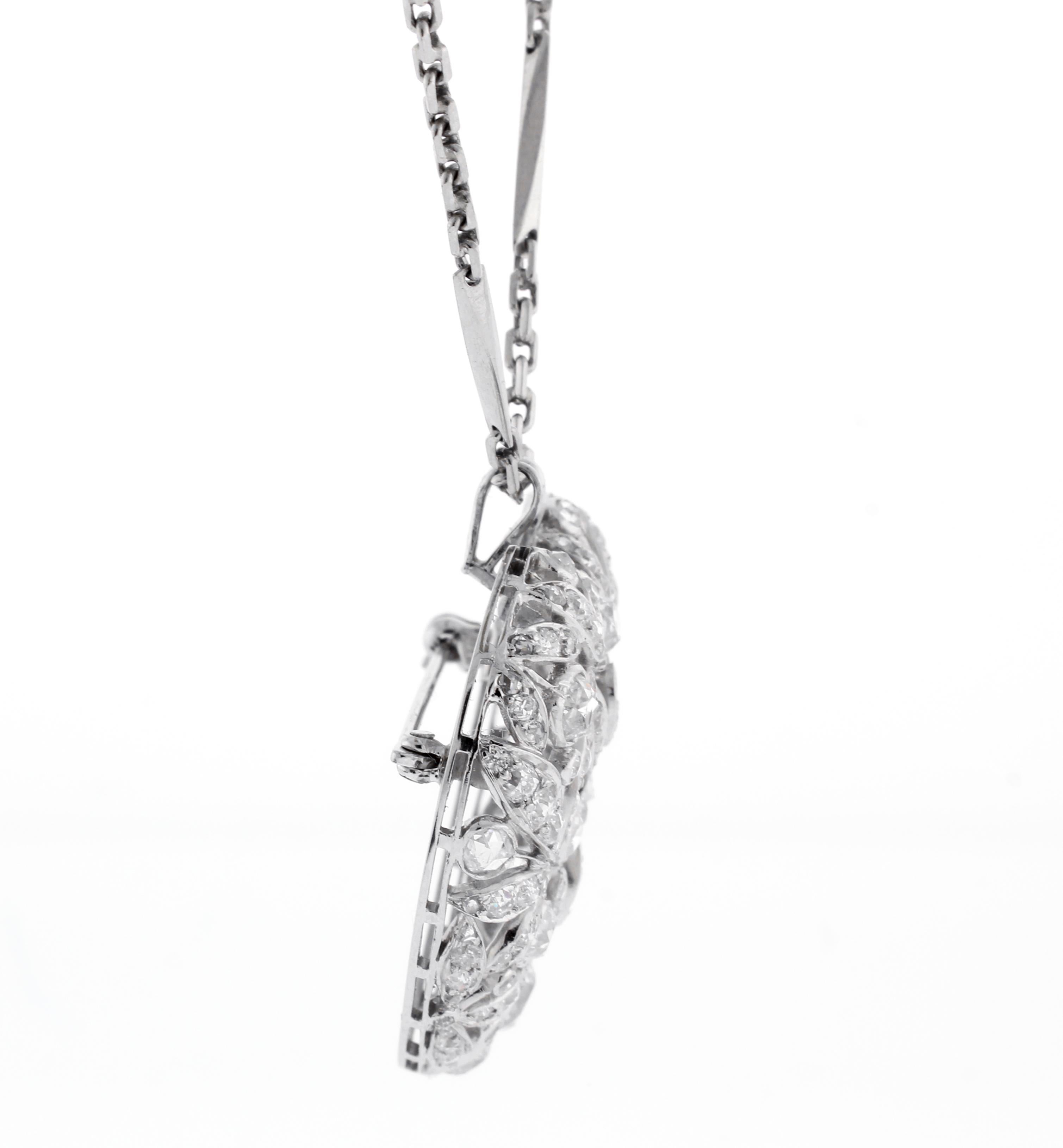 Taille ronde Pendentif et broche anciens en forme de cœur en diamant en vente