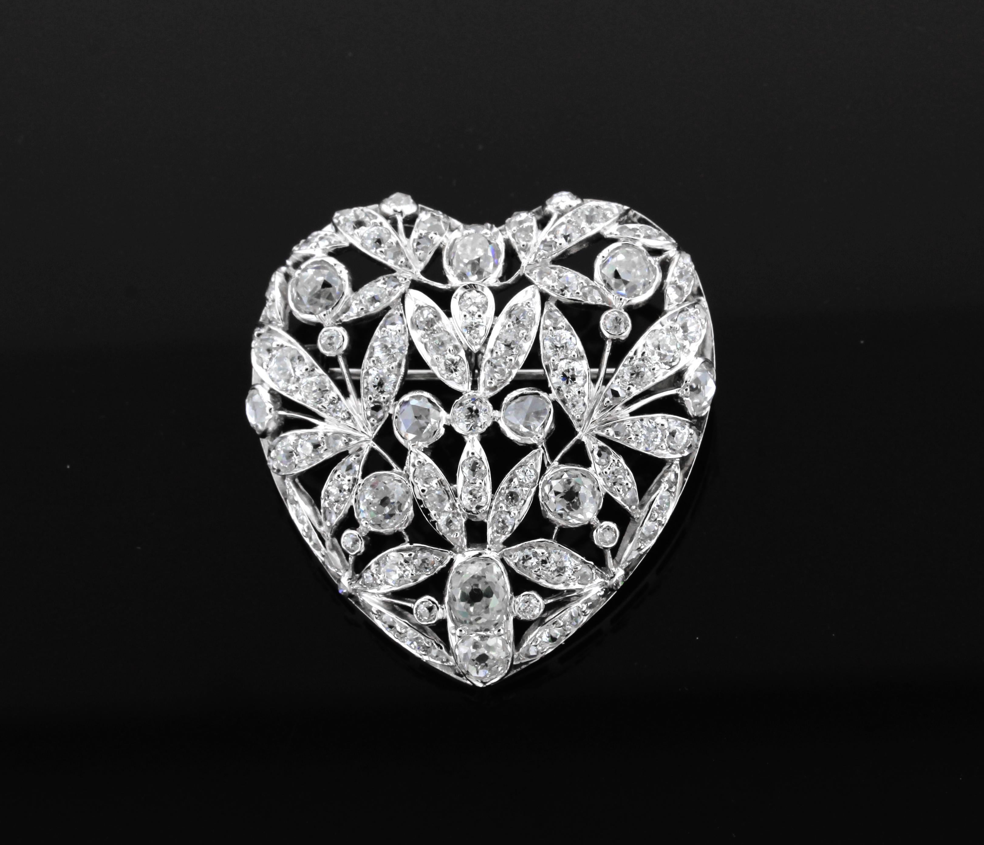 Pendentif et broche anciens en forme de cœur en diamant Bon état - En vente à Bethesda, MD