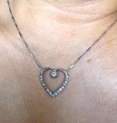 Antique Diamond Heart White Gold Necklace
