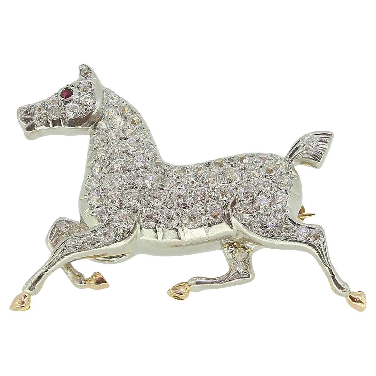 Antique Diamond Horse Brooch