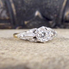 Antique Diamond Illusion Set Solitaire Ring with Detailed Shoulders in 18ct Yell