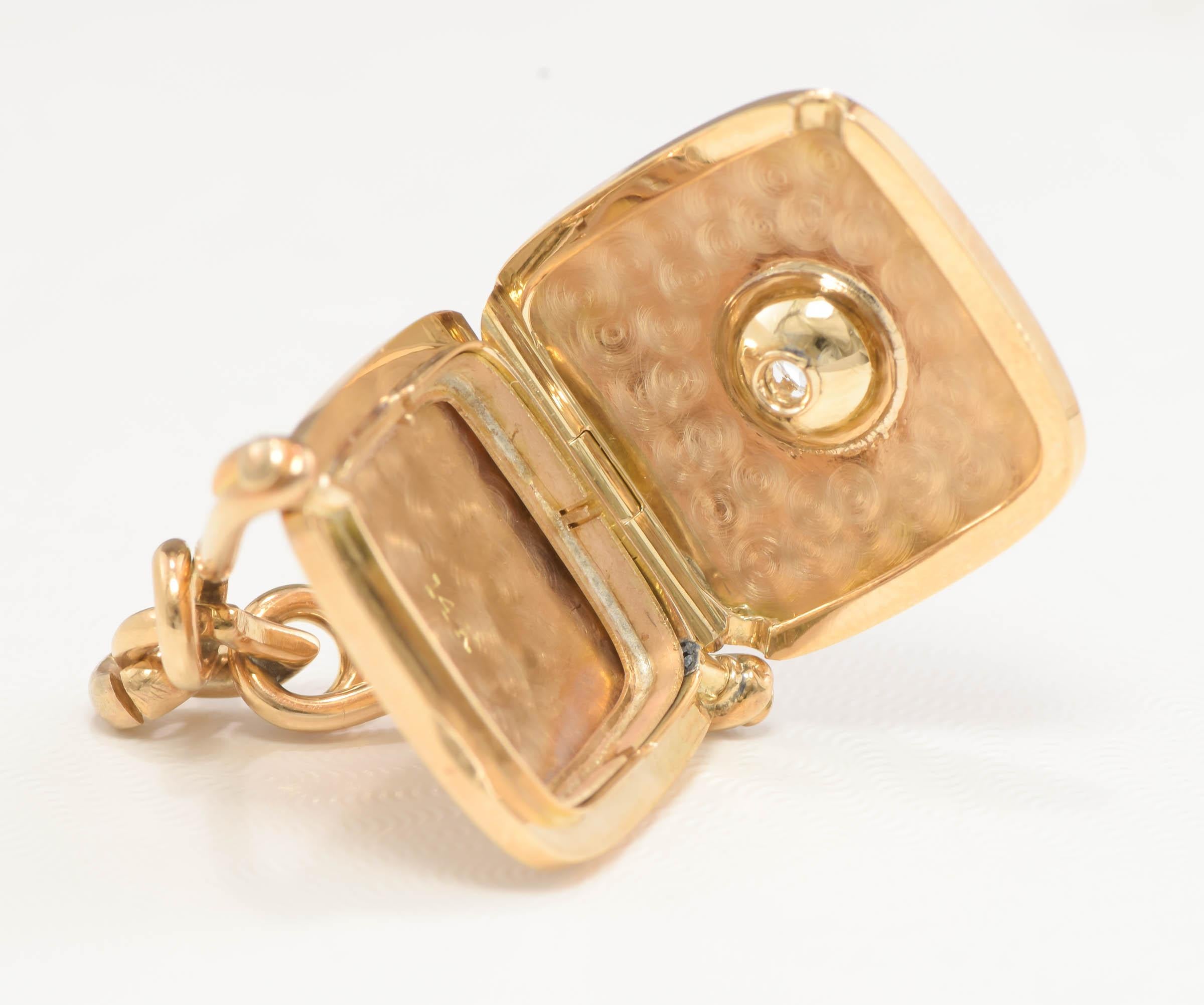 Antique Diamond Locket Fob Pendant, 14K Gold with .32ct Old European Cut Diamond 5