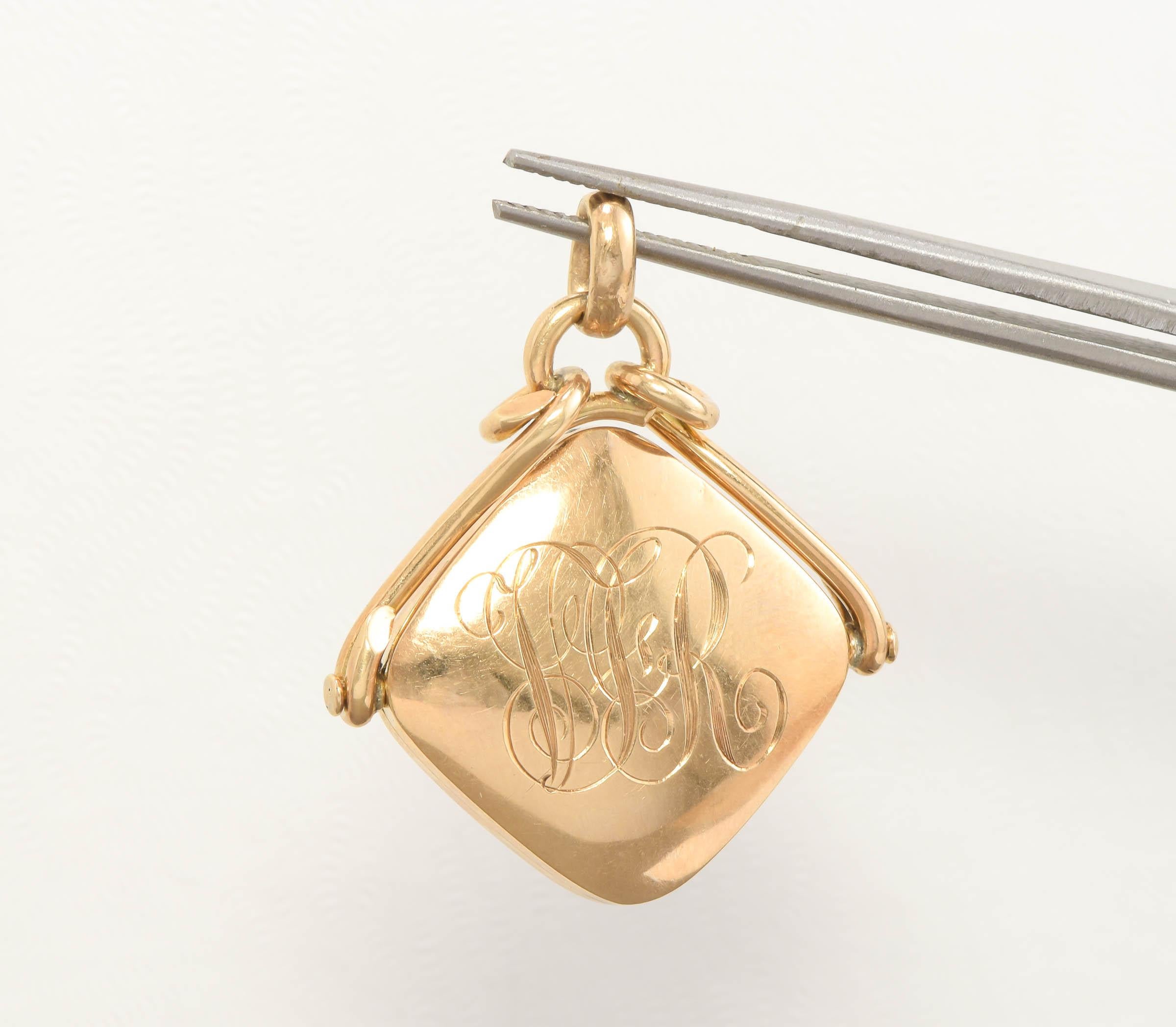 Antique Diamond Locket Fob Pendant, 14K Gold with .32ct Old European Cut Diamond 9