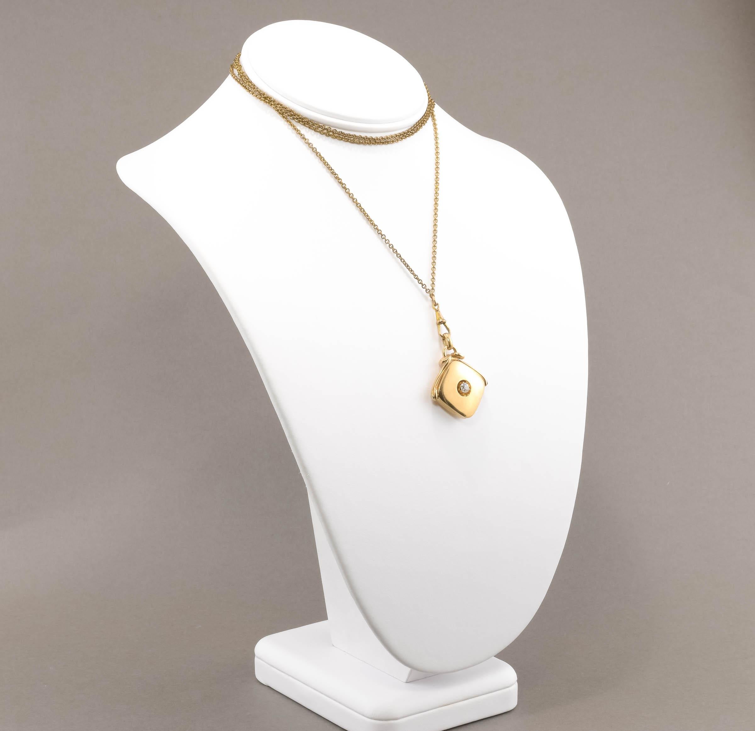 Victorian Antique Diamond Locket Fob Pendant, 14K Gold with .32ct Old European Cut Diamond