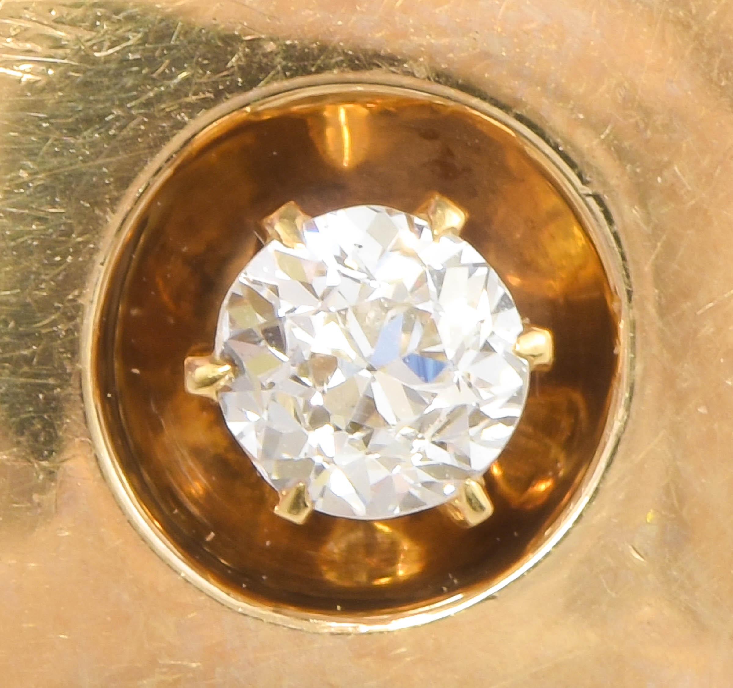 Antique Diamond Locket Fob Pendant, 14K Gold with .32ct Old European Cut Diamond In Good Condition In Danvers, MA
