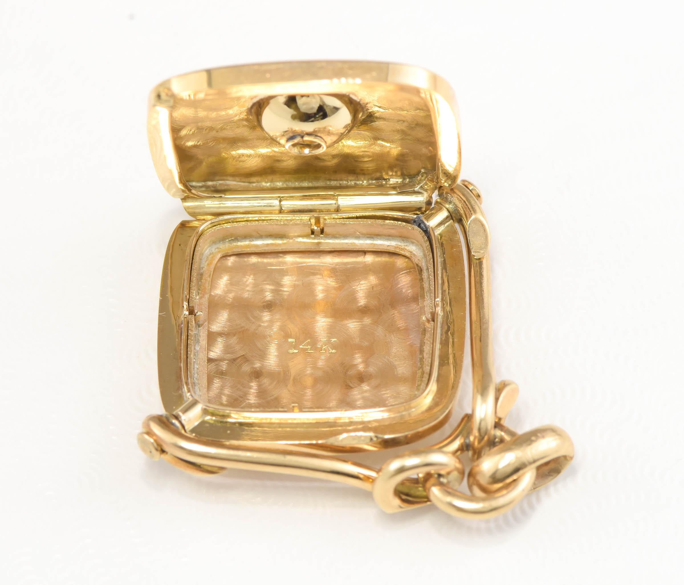 Antique Diamond Locket Fob Pendant, 14K Gold with .32ct Old European Cut Diamond 4