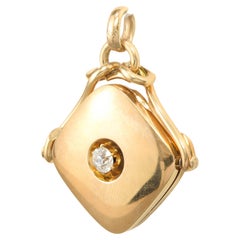 Antique Diamond Locket Fob Pendant, 14K Gold with .32ct Old European Cut Diamond