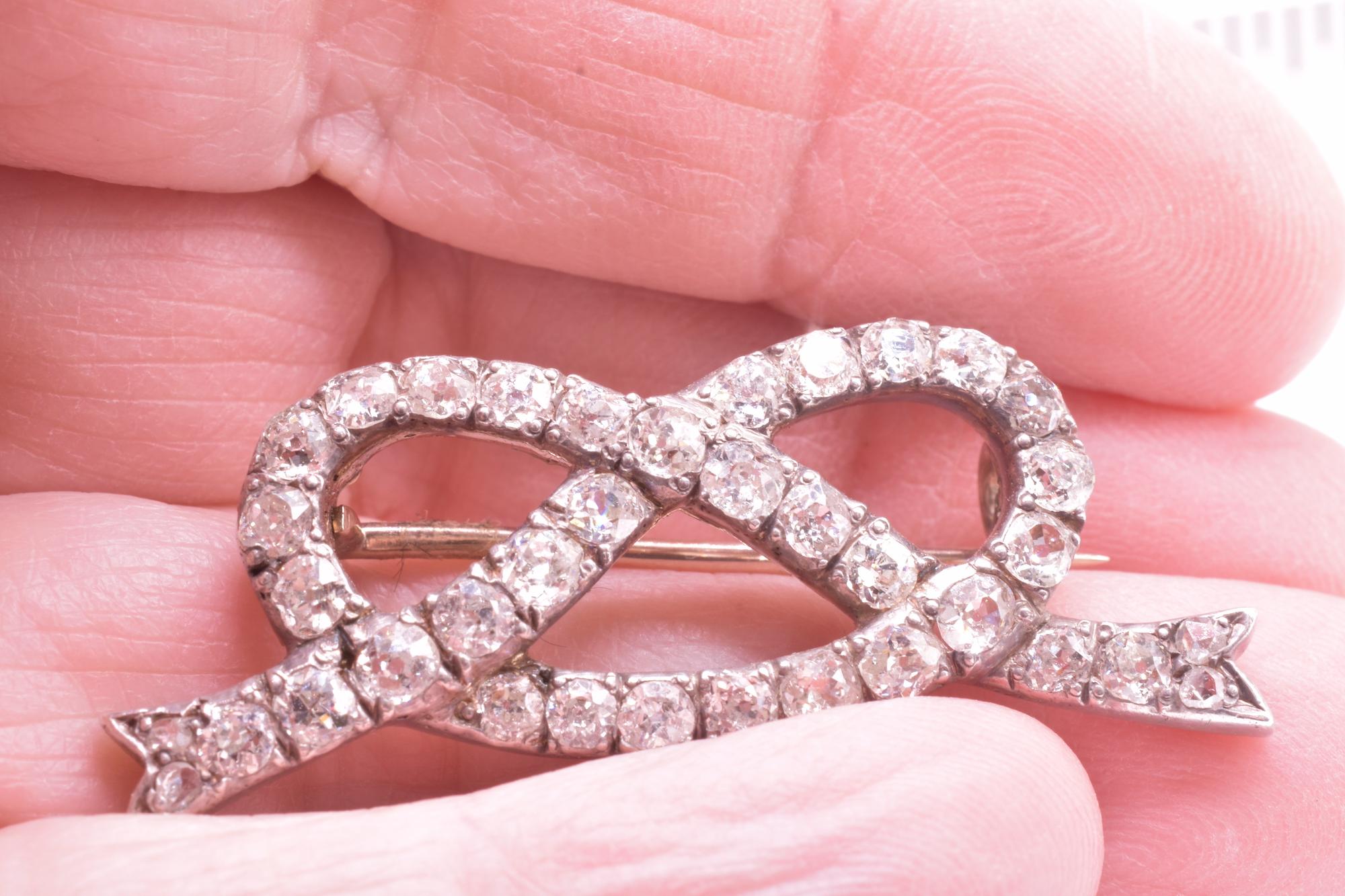 Antique Diamond Love Knot Pin 2