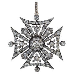 Antique Diamond Maltese Cross Brooch Pendant C. 1850