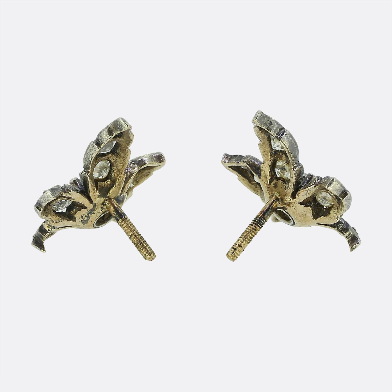 Victorian Antique Diamond Maple Leaf Earrings For Sale