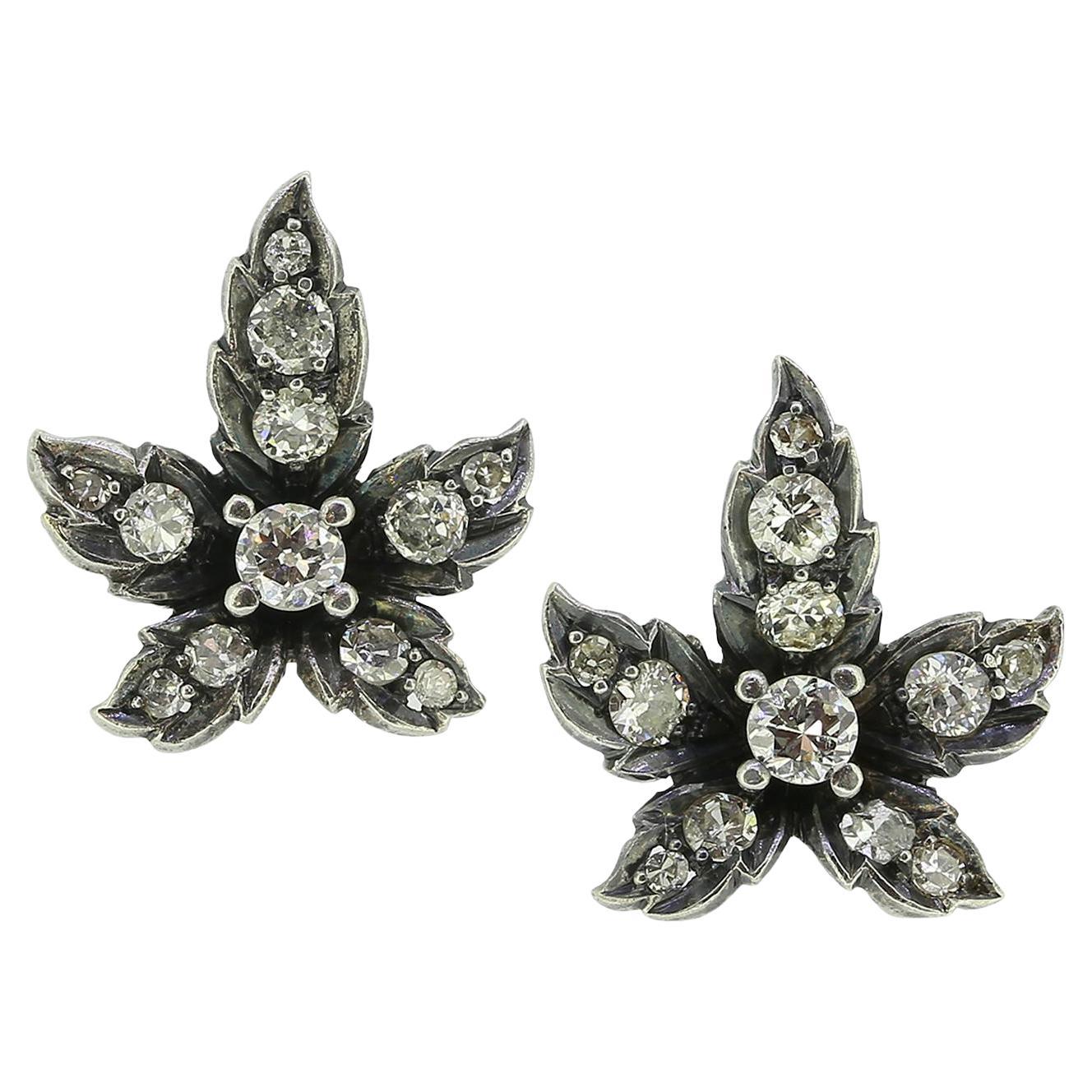 Antique Diamond Maple Leaf Earrings For Sale