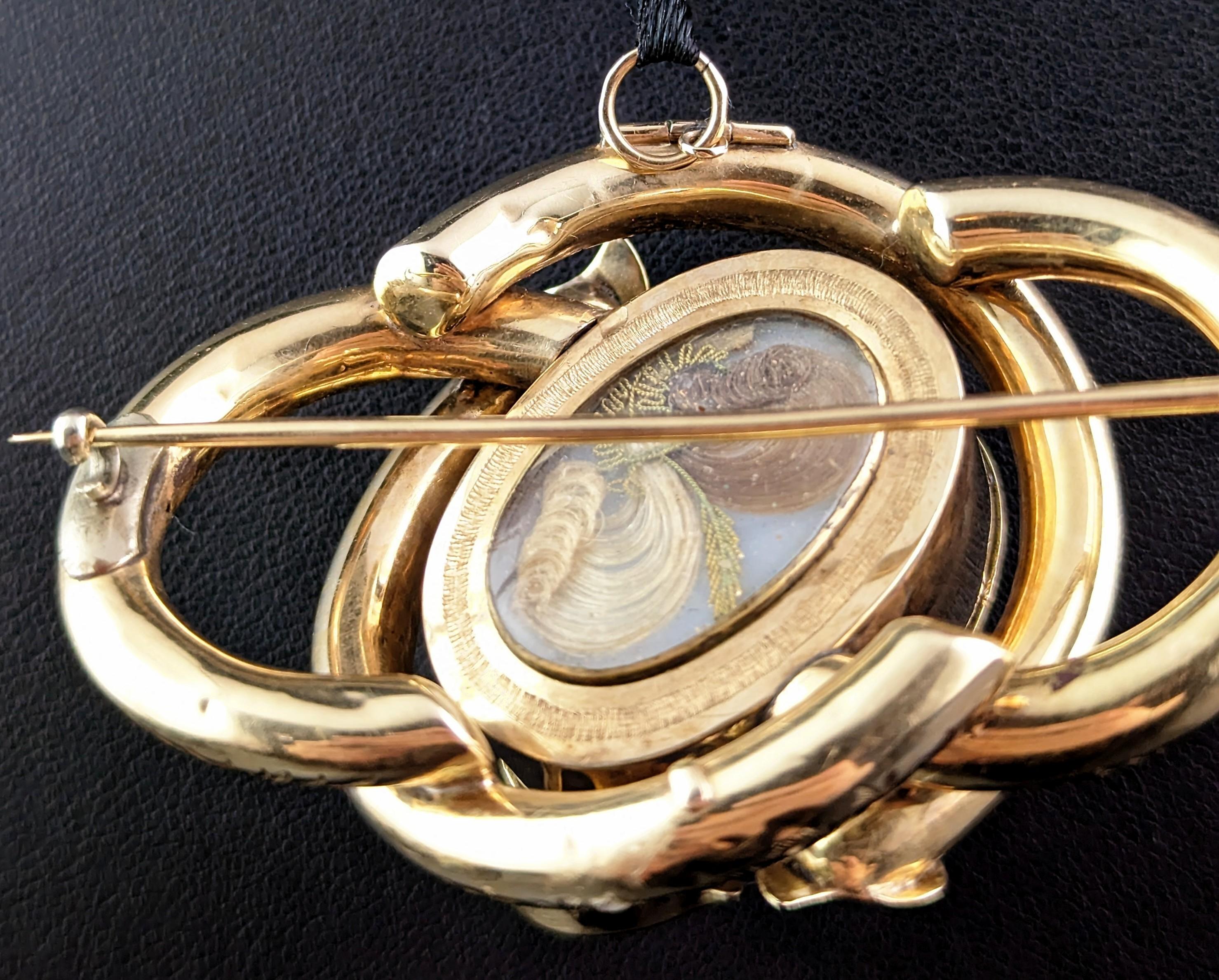 Women's or Men's Antique Diamond Mourning Brooch, Pendant, Black Enamel and 15k Gold For Sale