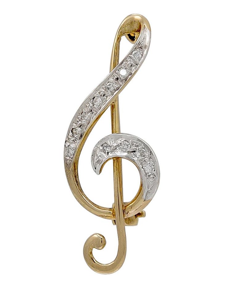 Music Note Gold Pin In Excellent Condition For Sale In New York, NY